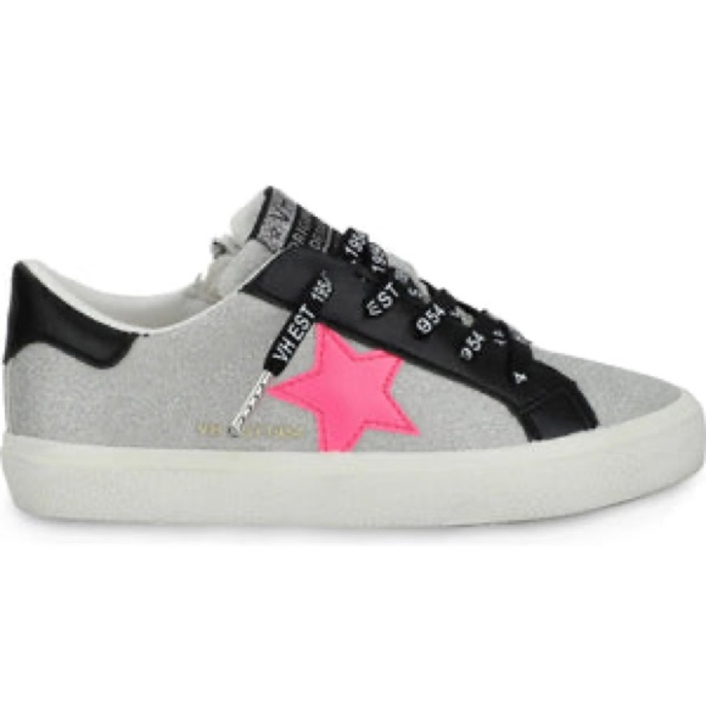 Vintage Havana Silver Glitter Sneakers with Pink Star and Black Accents